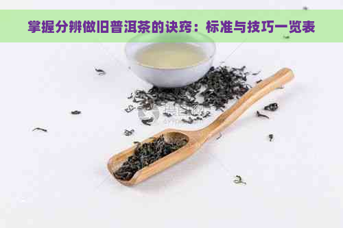 掌握分辨做旧普洱茶的诀窍：标准与技巧一览表