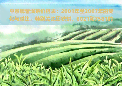 中茶牌普洱茶价格表：2001年至2007年的变化与对比，特别关注印铁饼、6021和7581的价格走势