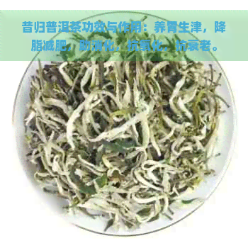 昔归普洱茶功效与作用：养胃生津，降脂减肥，助消化，抗氧化，抗衰老。