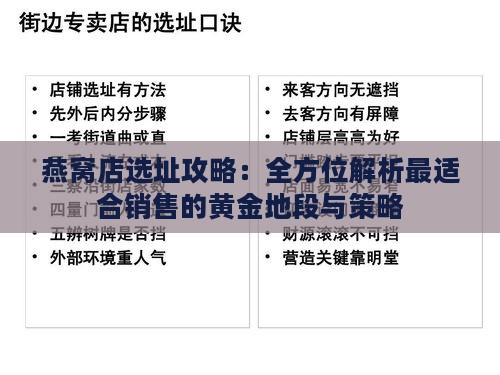 燕窝店选址攻略：全方位解析最适合销售的黄金地段与策略