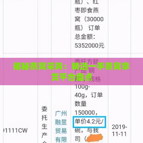 揭秘燕窝采购：精选一手燕窝拿货平台盘点