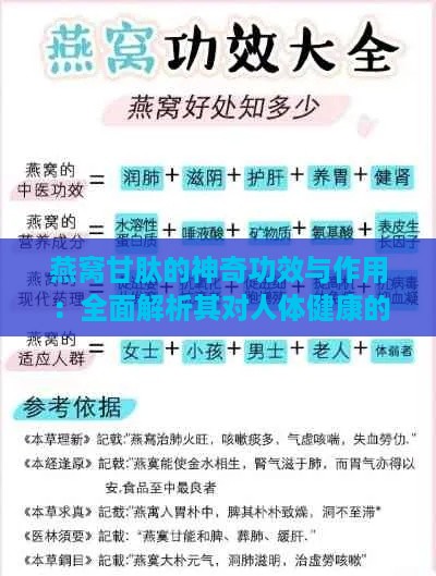 燕窝甘肽的神奇功效与作用：全面解析其对人体健康的益处